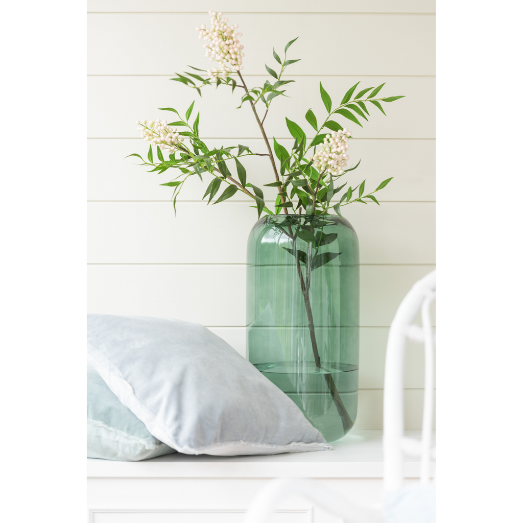 Vase cylindrique en verre vert, grand format, 49,5 cm