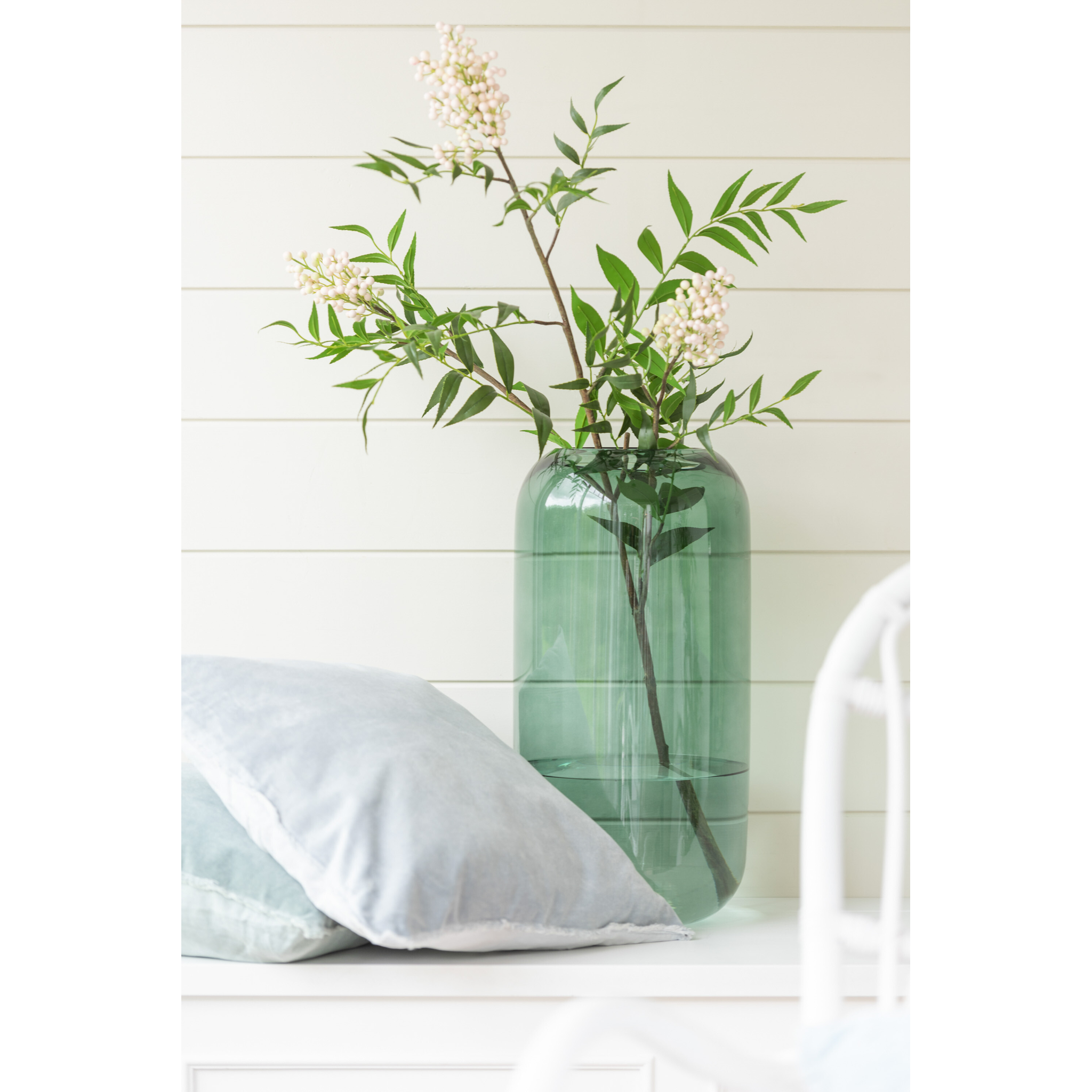 Vase cylindrique en verre vert, grand format, 49,5 cm