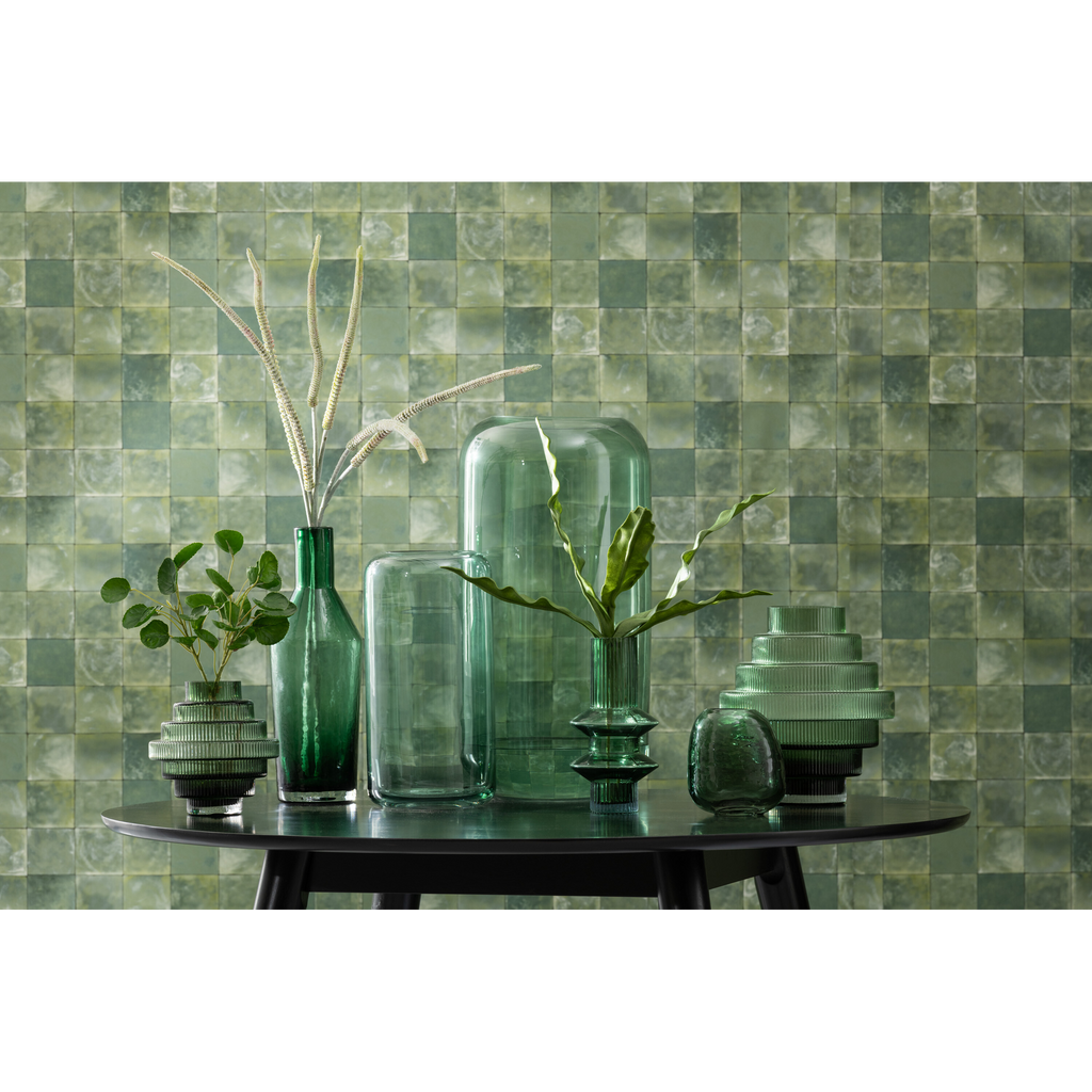 Vase cylindrique en verre vert, grand format, 49,5 cm