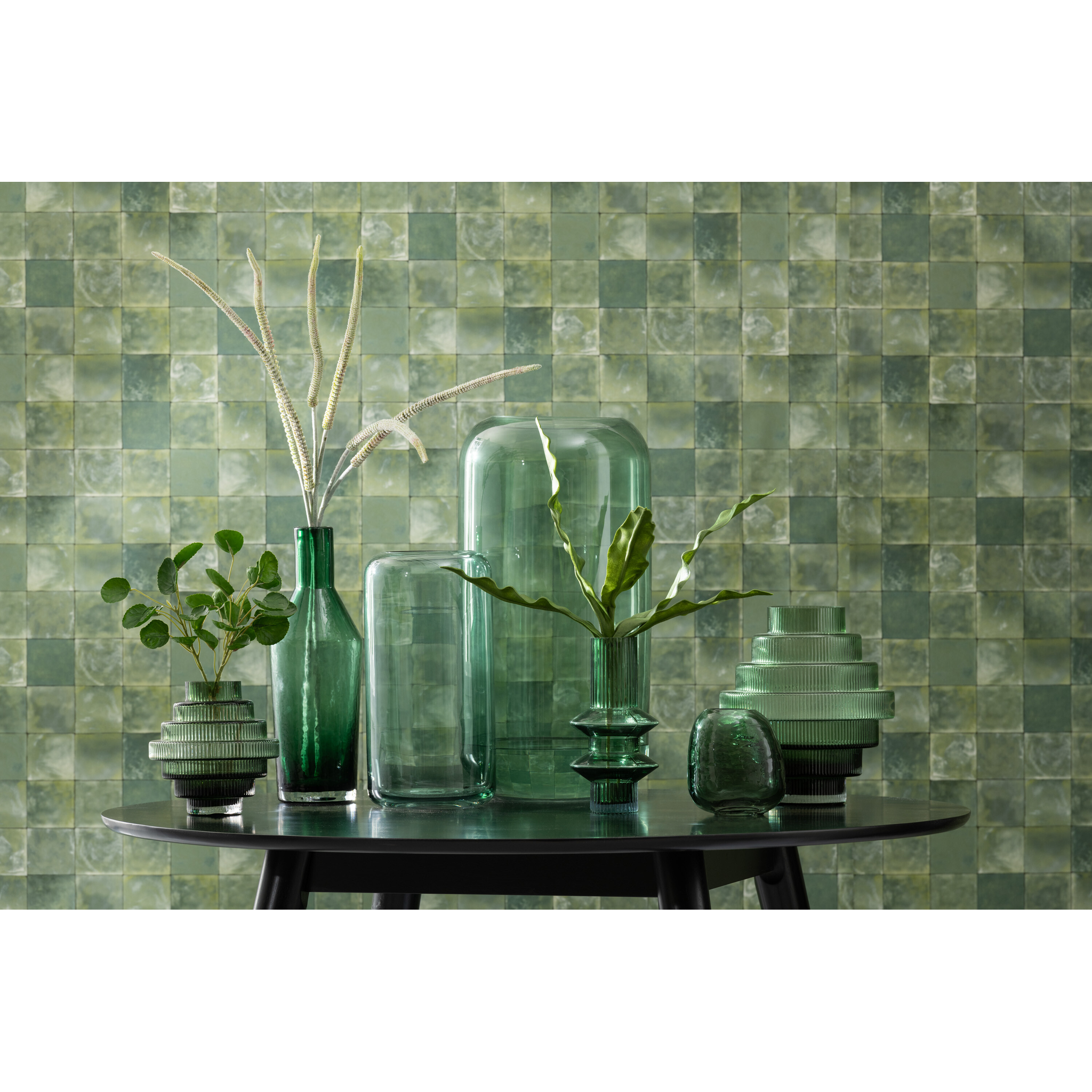 Vase cylindrique en verre vert, grand format, 49,5 cm