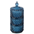 Jolipa Vorratsdose Blau – stapelbare Glasdose mit Rautenmuster und Deckel in elegantem Blau