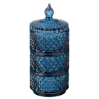 Jolipa Vorratsdose Blau – stapelbare Glasdose mit Rautenmuster und Deckel in elegantem Blau