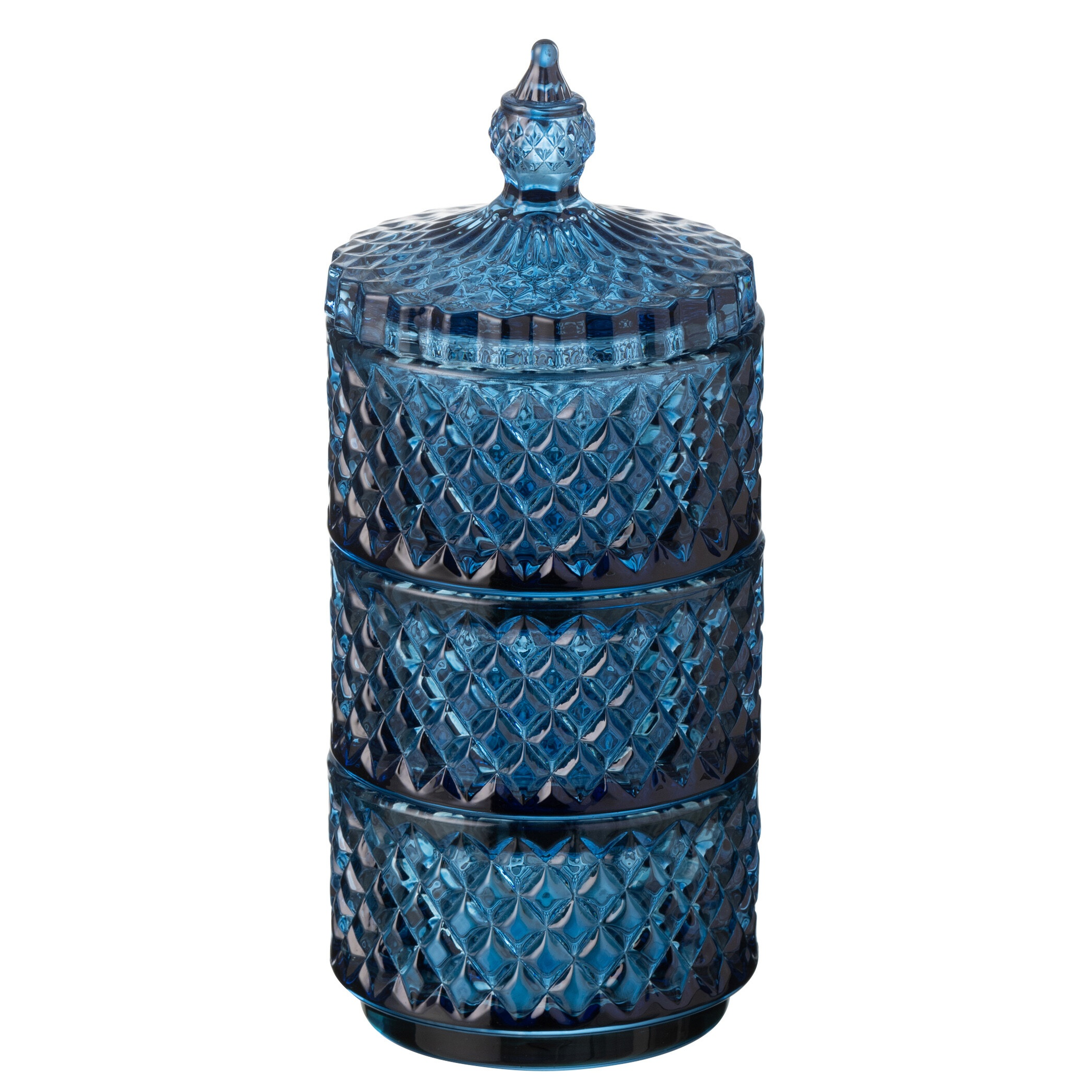 Pot de rangement à 3 niveaux, en verre bleu