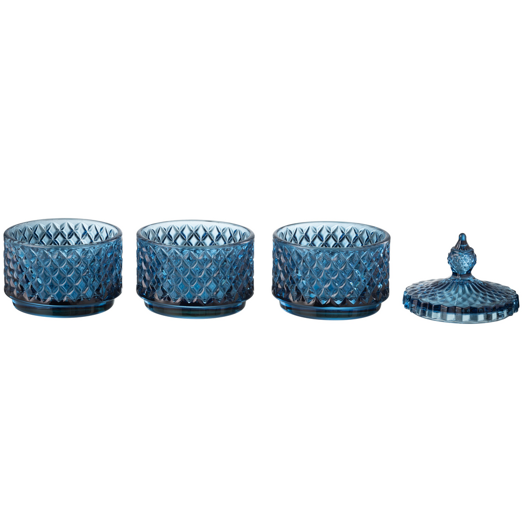 Pot de rangement à 3 niveaux, en verre bleu