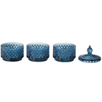 Jolipa Vorratsdose Blau aus Glas mit Rautenmuster, 3-teiliges Set mit Deckel