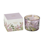 J-Line Duftkerze "Walk in the Woods" in rosa Glas mit Blumenmotiv und Geschenkbox