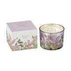 Jolipa "Walk in the Woods" Duftkerze rosa mit 3 Dochten im Glasgefäß mit Blumenmuster und Geschenkbox