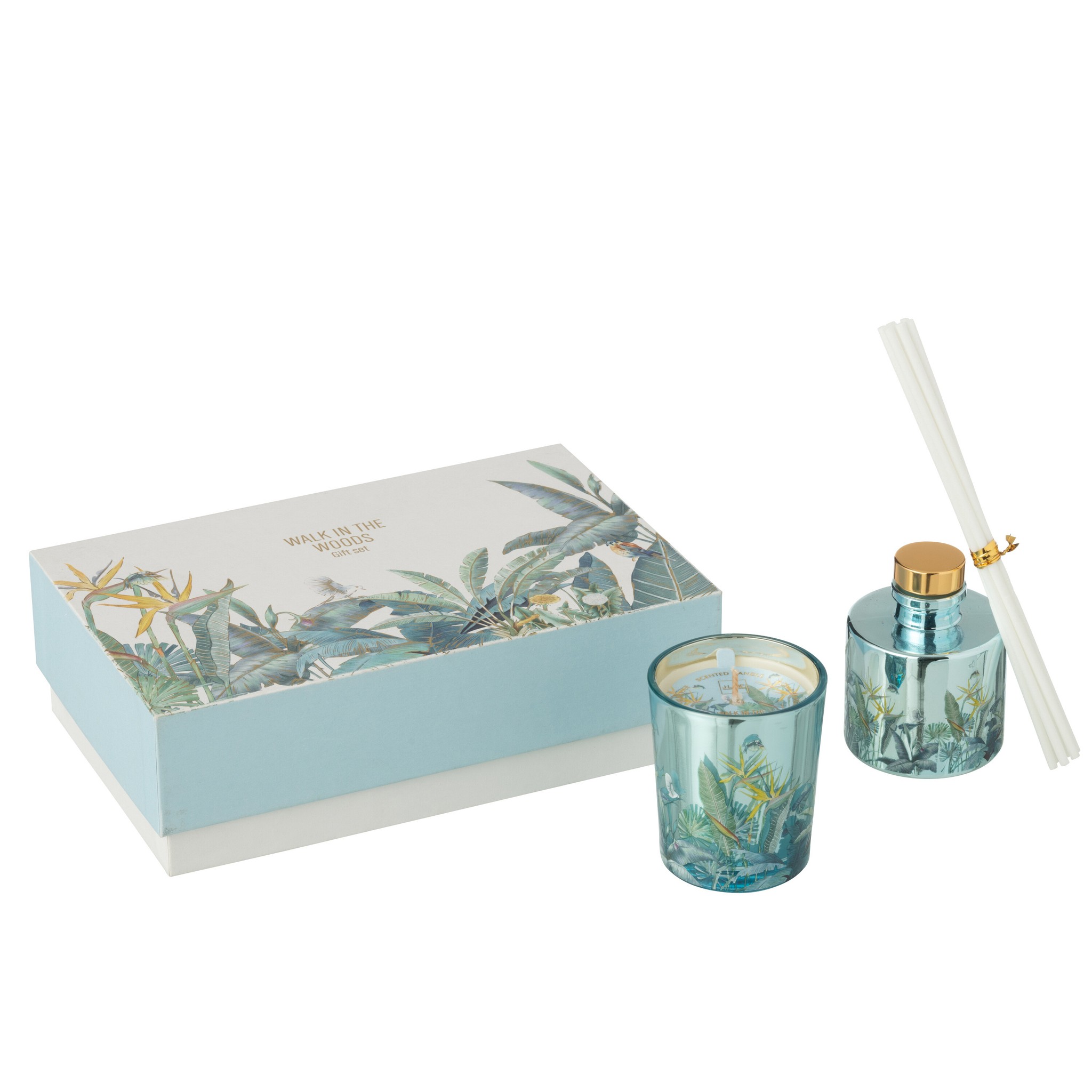 Coffret cadeau bougie + diffuseur de parfum Promenade en forêt Bleu