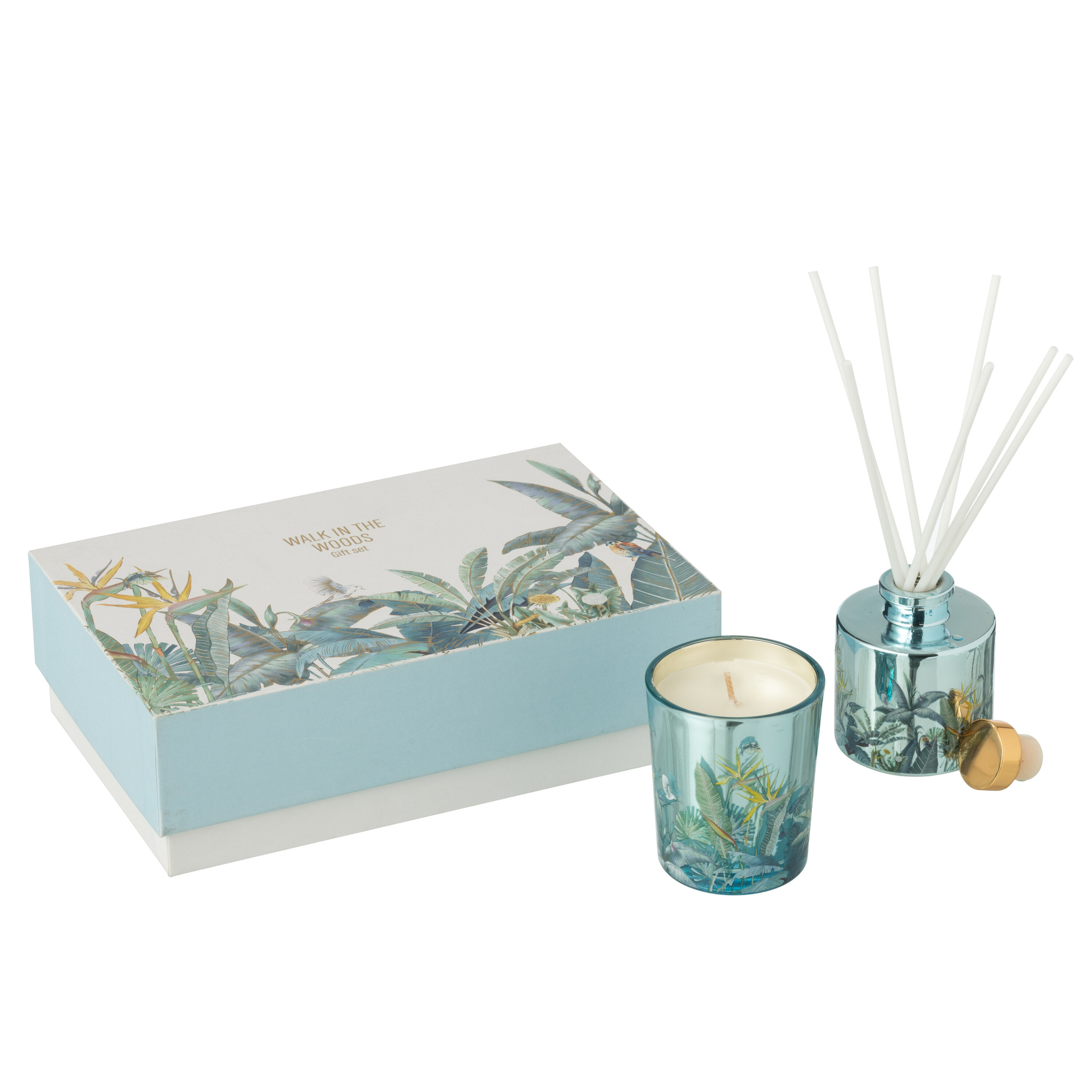 Coffret cadeau bougie + diffuseur de parfum Promenade en forêt Bleu