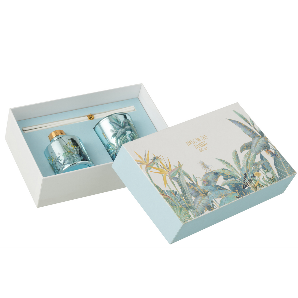 Coffret cadeau bougie + diffuseur de parfum Promenade en forêt Bleu