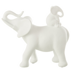 Weiße Keramik-Dekofigur Elefant mit Baby-Elefant auf dem Rücken, matt, modern, Jolipa