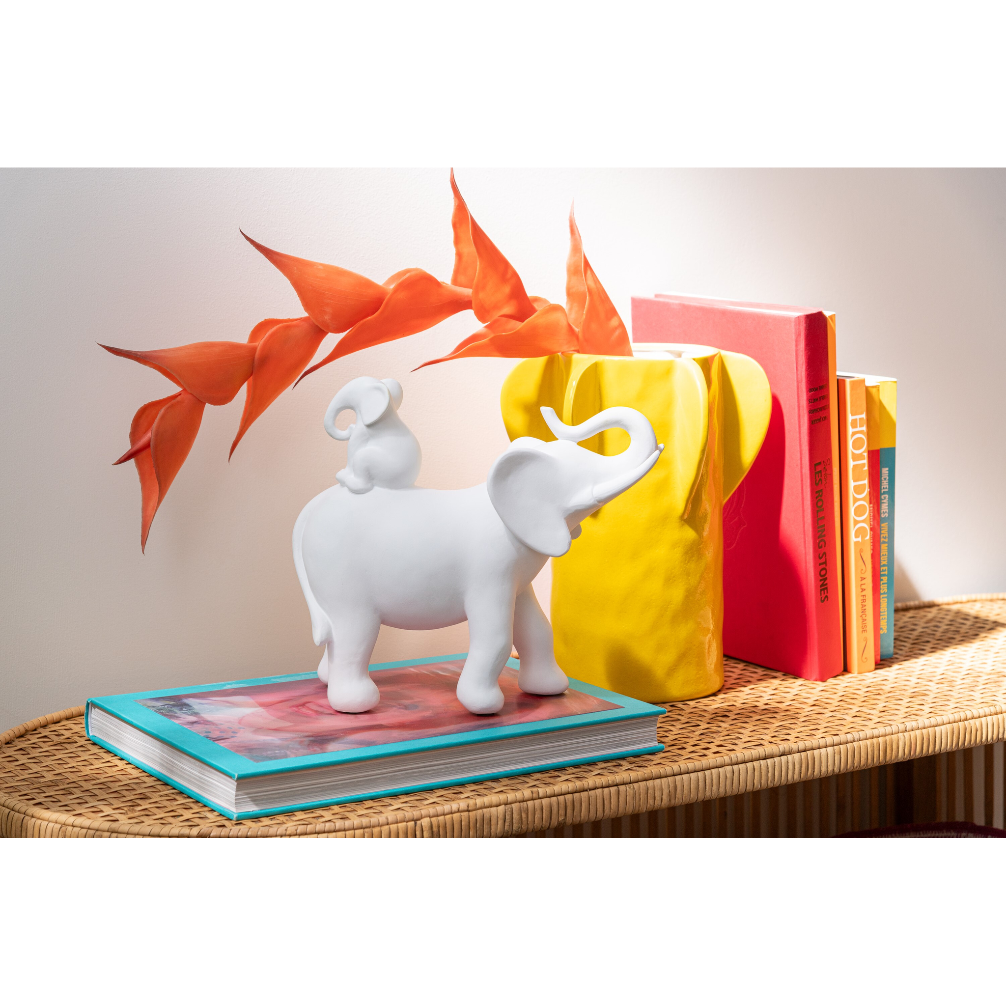 Éléphant portant un bébé blanc