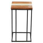 Jolipa Beistelltisch Akazie Weiß Eckig – moderner Holztisch mit Resin-Einlage und schwarzem Metallgestell