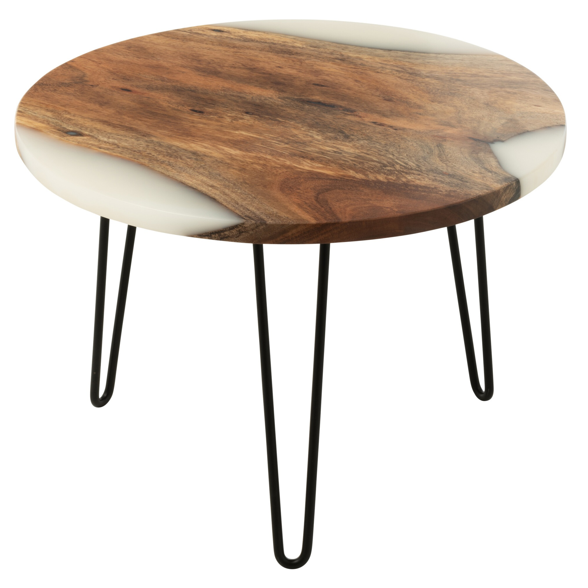 Table d'appoint en acacia naturel/blanc D:54cm