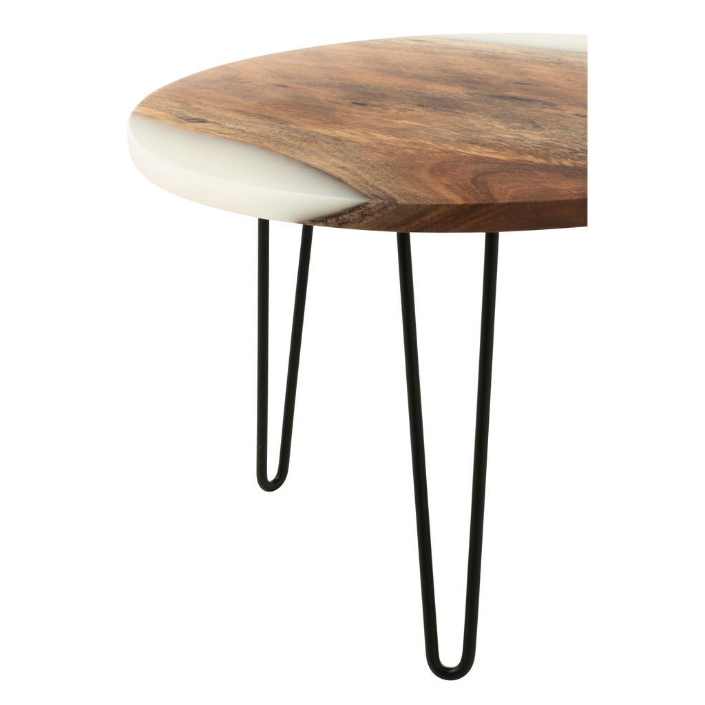 Table d'appoint en acacia naturel/blanc D:54cm