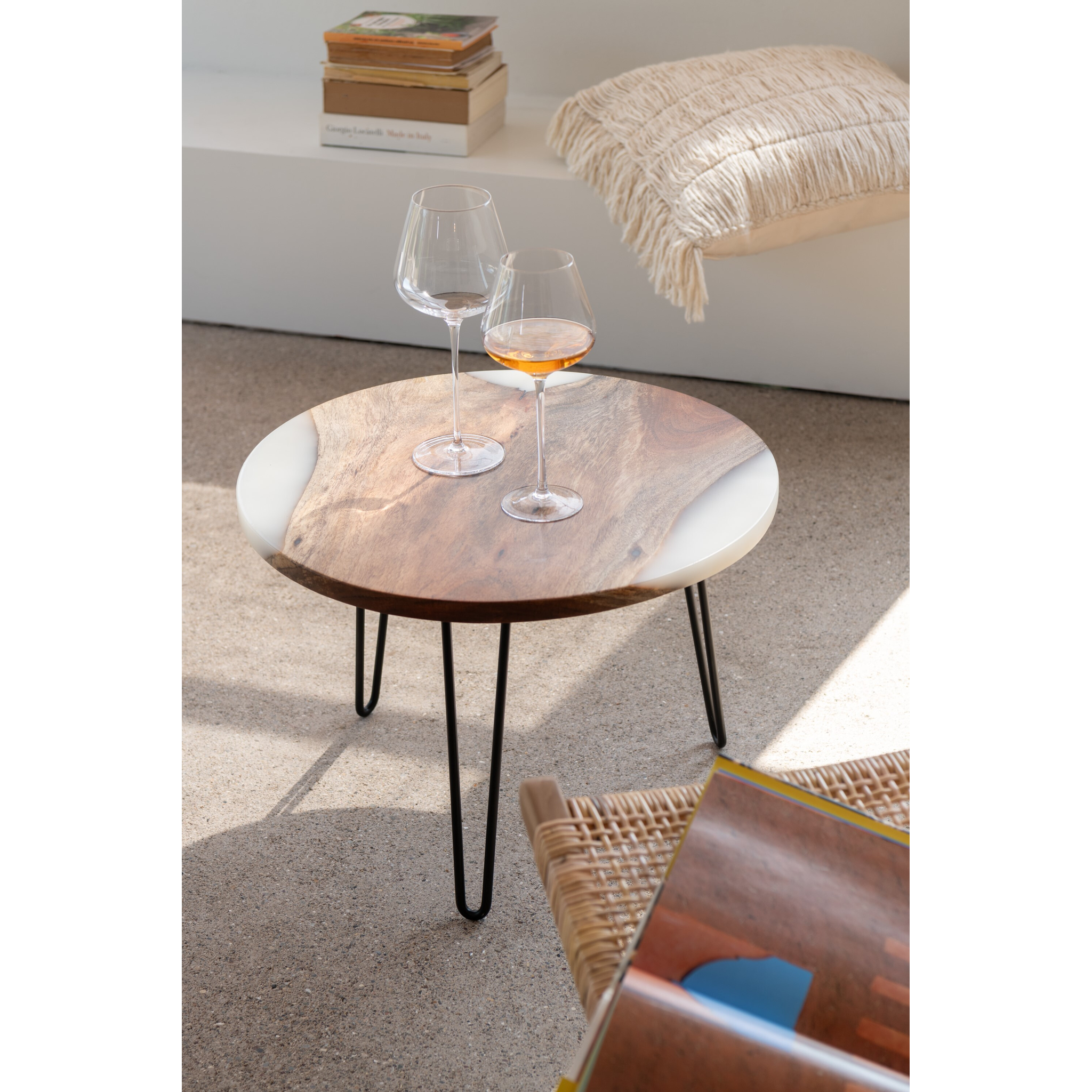 Table d'appoint en acacia naturel/blanc D:54cm