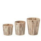 3er-Set Kerzenhalter aus Holz in verschiedenen Größen, natürliches Streifenmuster, konische Form