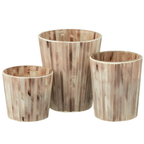 3er-Set Holz-Pflanzentöpfe in Beige-Braun, konische Form mit vertikalen Rillen, verschiedene Größen