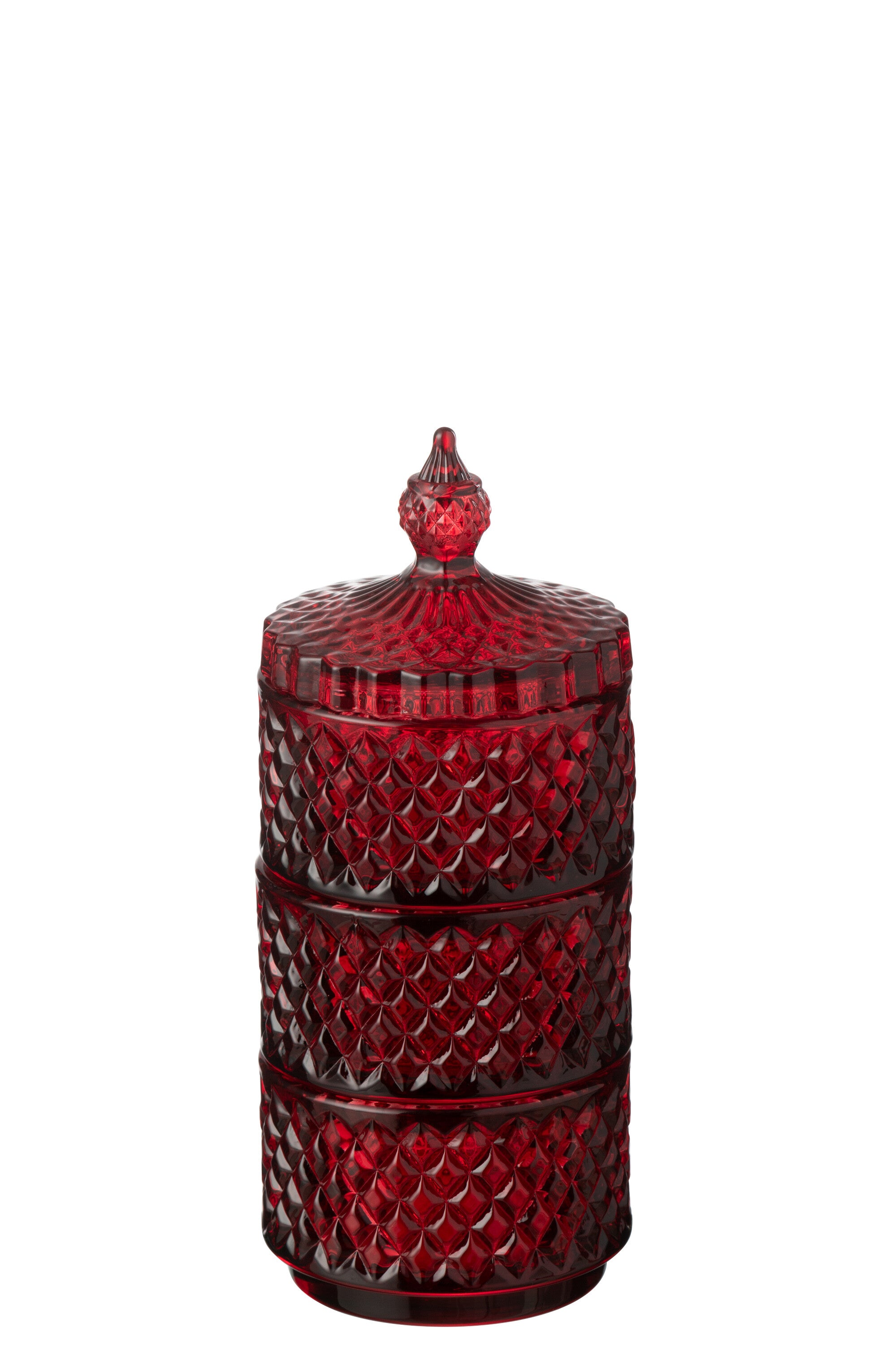 Pot de rangement à trois niveaux, en verre, rouge cerise