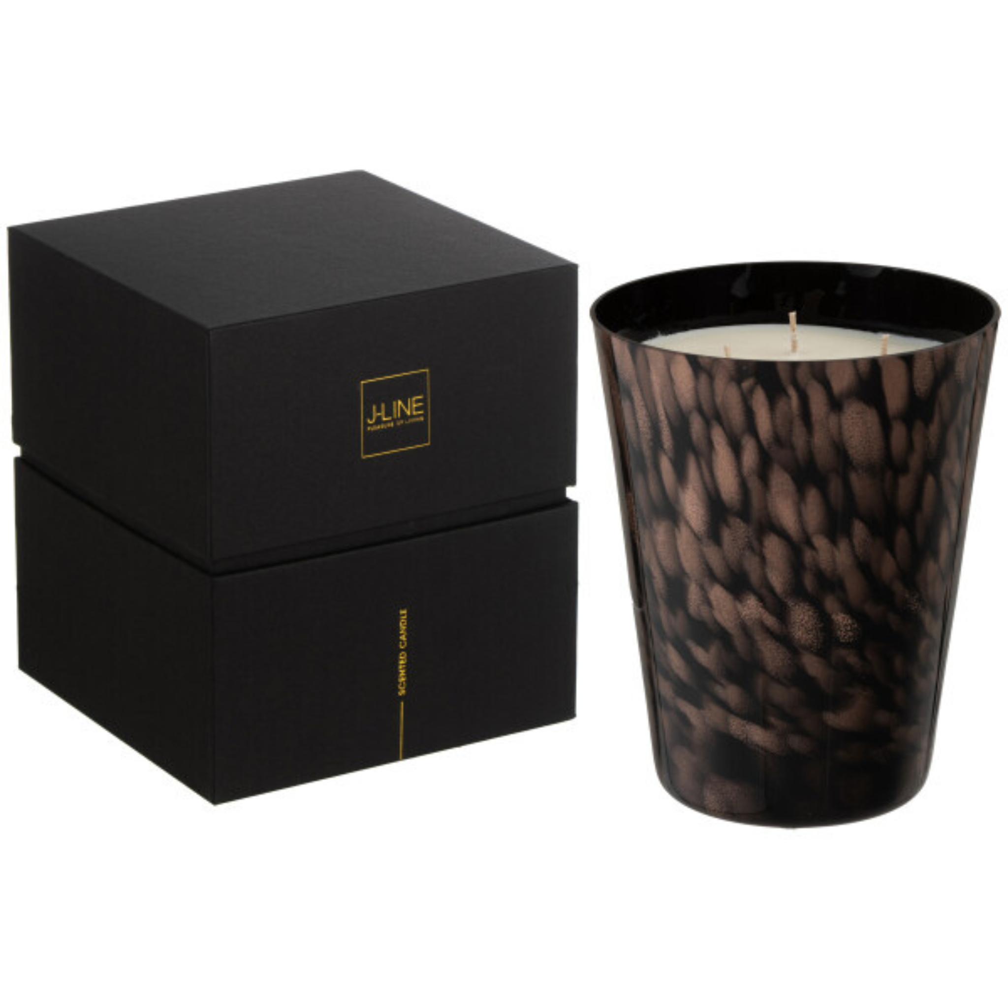 Jolipa Duftkerze Noa Sandelholz Small mit schwarzer Verpackung und gemustertem Glas