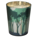 Jolipa NOA Duftkerze Grün 17cm – Glas mit Waldmotiv und goldenem Innenrand, 3 Dochte