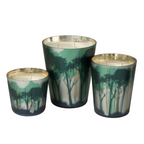 Jolipa Noa Kerzen-Set 3-teilig grün, Glasgefässe mit Waldmotiv, verschiedene Grössen, Wohndekor