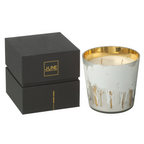 J-Line Duftkerze im weissen Glasgefäss mit goldenem Rand und Waldmotiv, inkl. schwarzer Geschenkbox