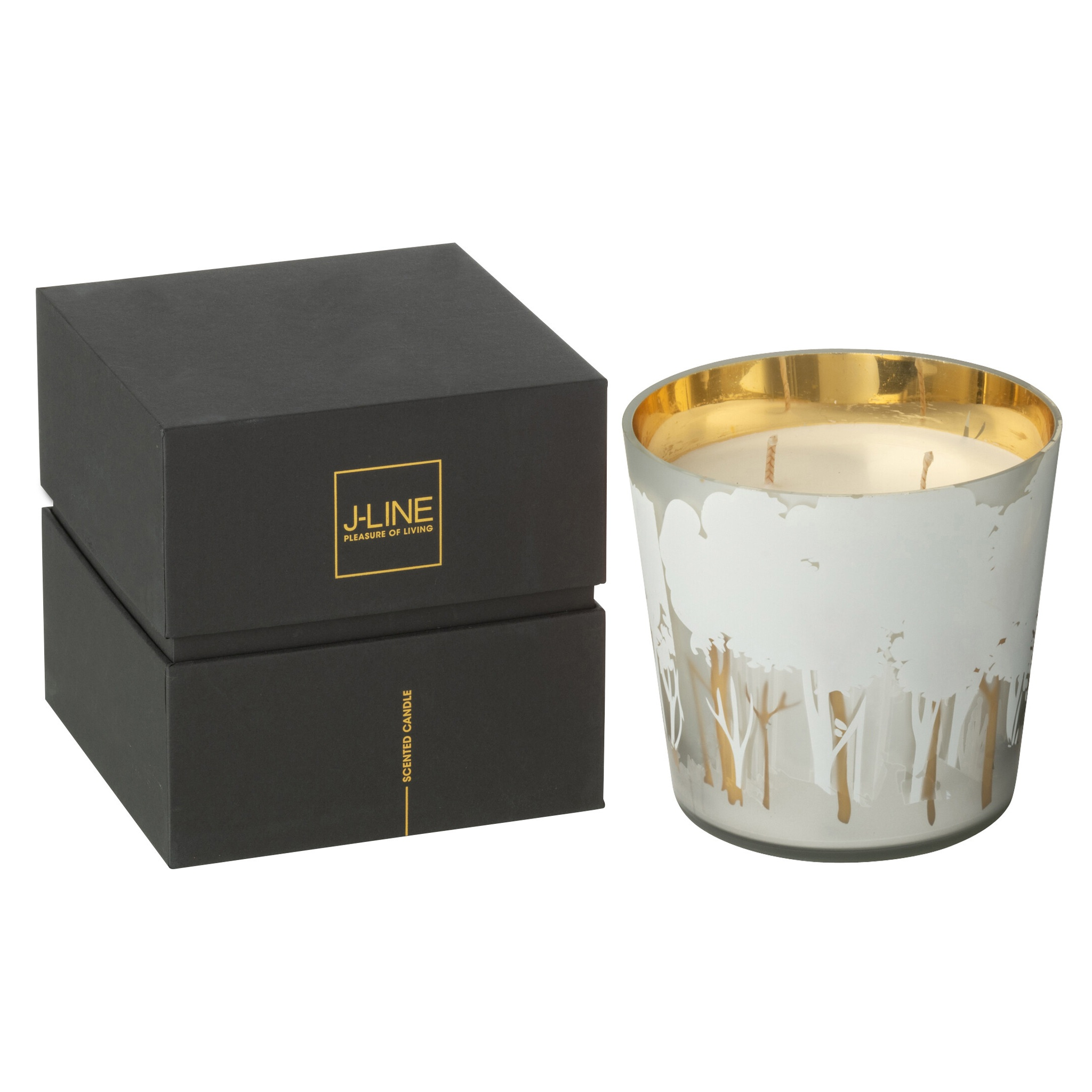 Bougie parfumée Noa Forest, blanc/or, petit format 13 cm