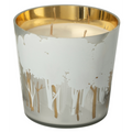Jolipa NOA Duftkerze im Glas, weiss-gold, 13cm, mit Waldmotiv und 3 Dochten