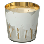 Jolipa NOA Duftkerze im Glas, weiss-gold, 13cm, mit Waldmotiv und 3 Dochten