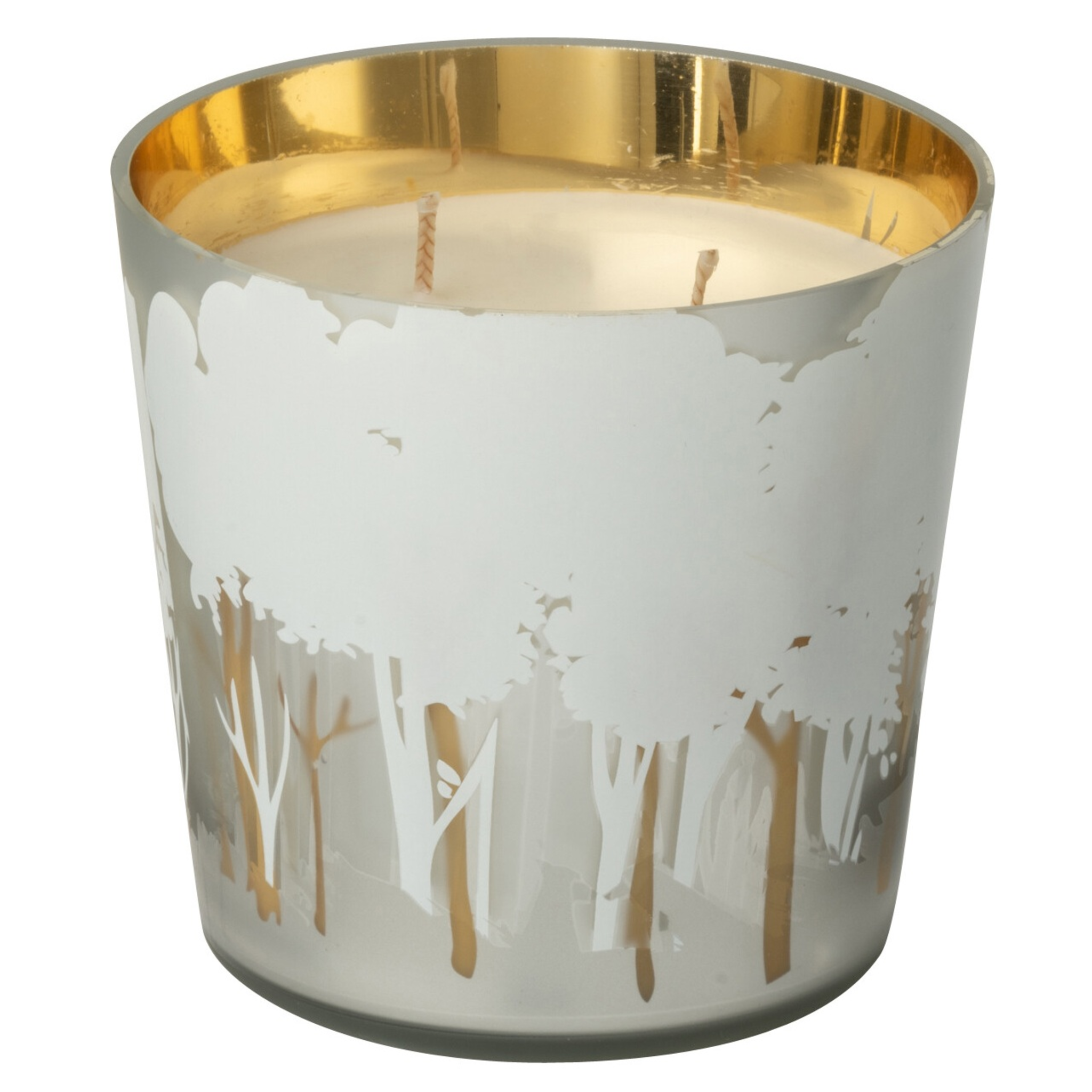 Bougie parfumée Noa Forest, blanc/or, petit format 13 cm