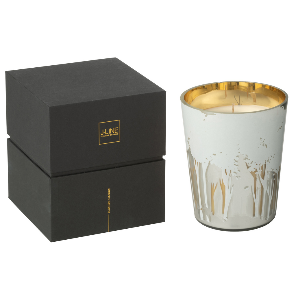Bougie parfumée Noa Forest, blanc/or, format moyen, 17 cm