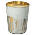 Jolipa NOA Duftkerze weiss gold 17cm im Glas mit Waldmotiv, mehrere Dochte, elegantes Design