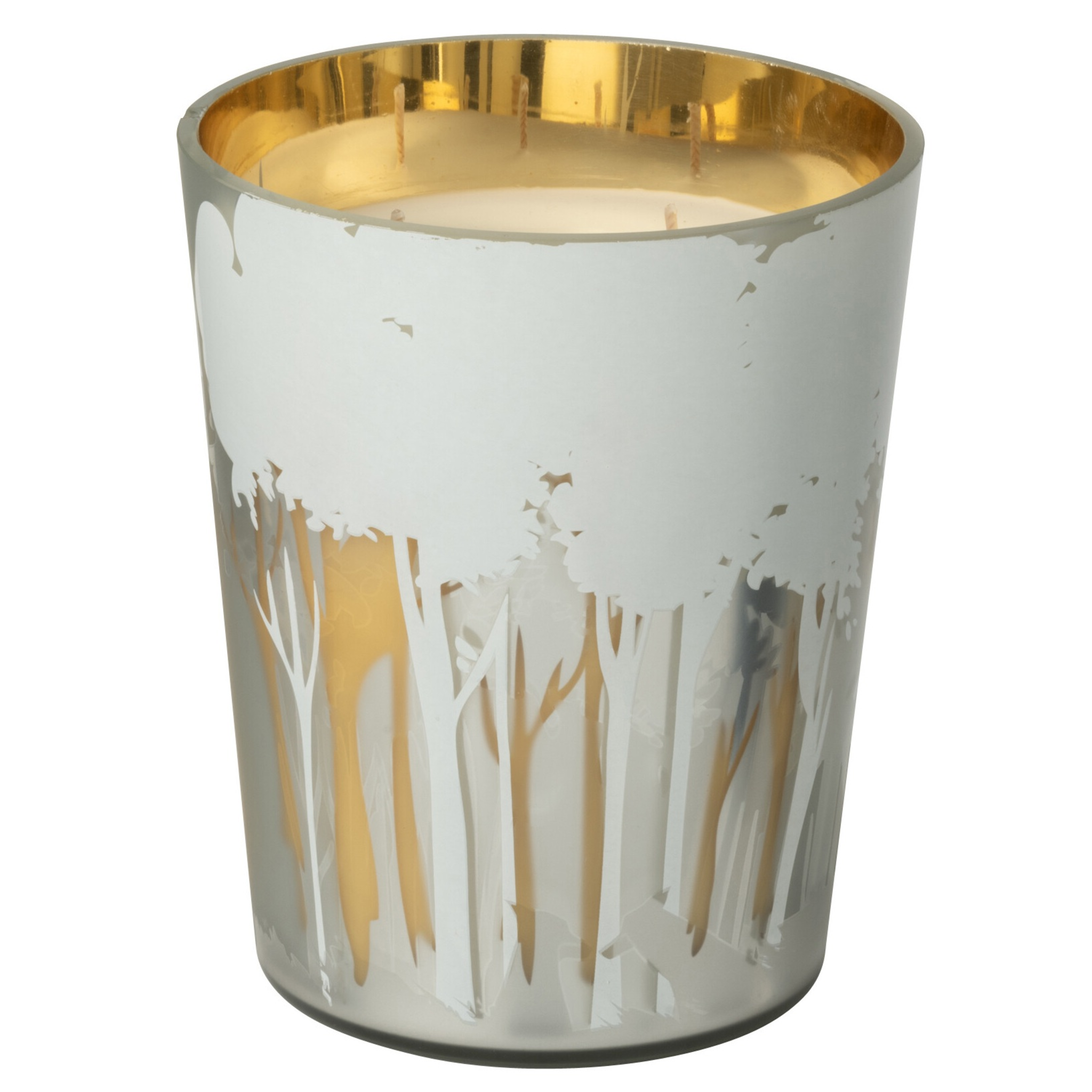 Bougie parfumée Noa Forest, blanc/or, format moyen, 17 cm