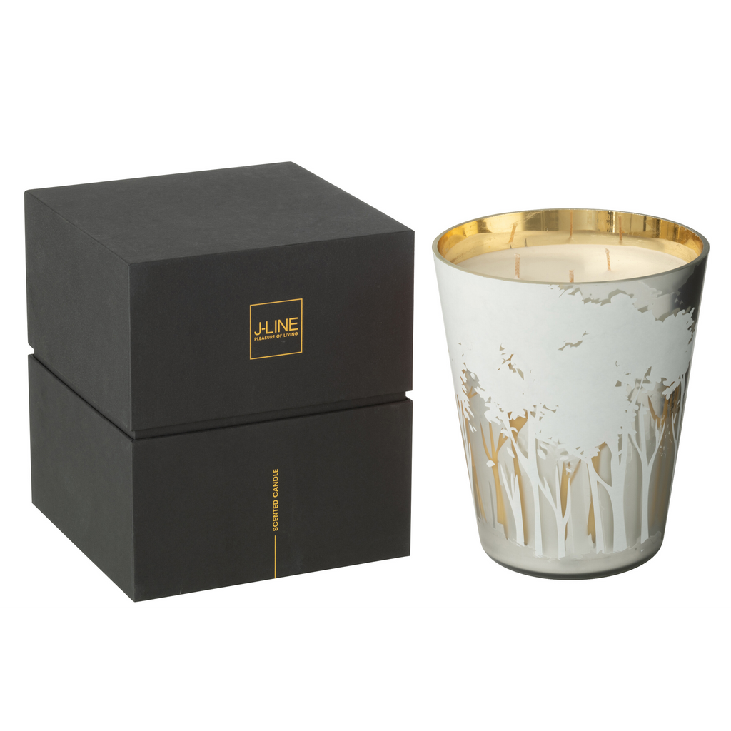 Bougie parfumée Noa Forest, blanc/or, grand format 20 cm