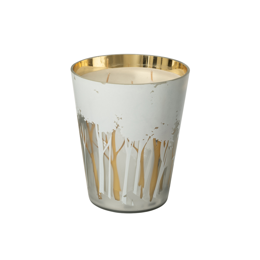 Bougie parfumée Noa Forest, blanc/or, grand format 20 cm