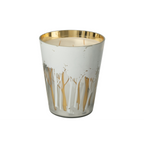 Jolipa Noa Duftkerze im Glas, weiss-gold mit Waldmotiv, 20cm, elegantes Wohndekor