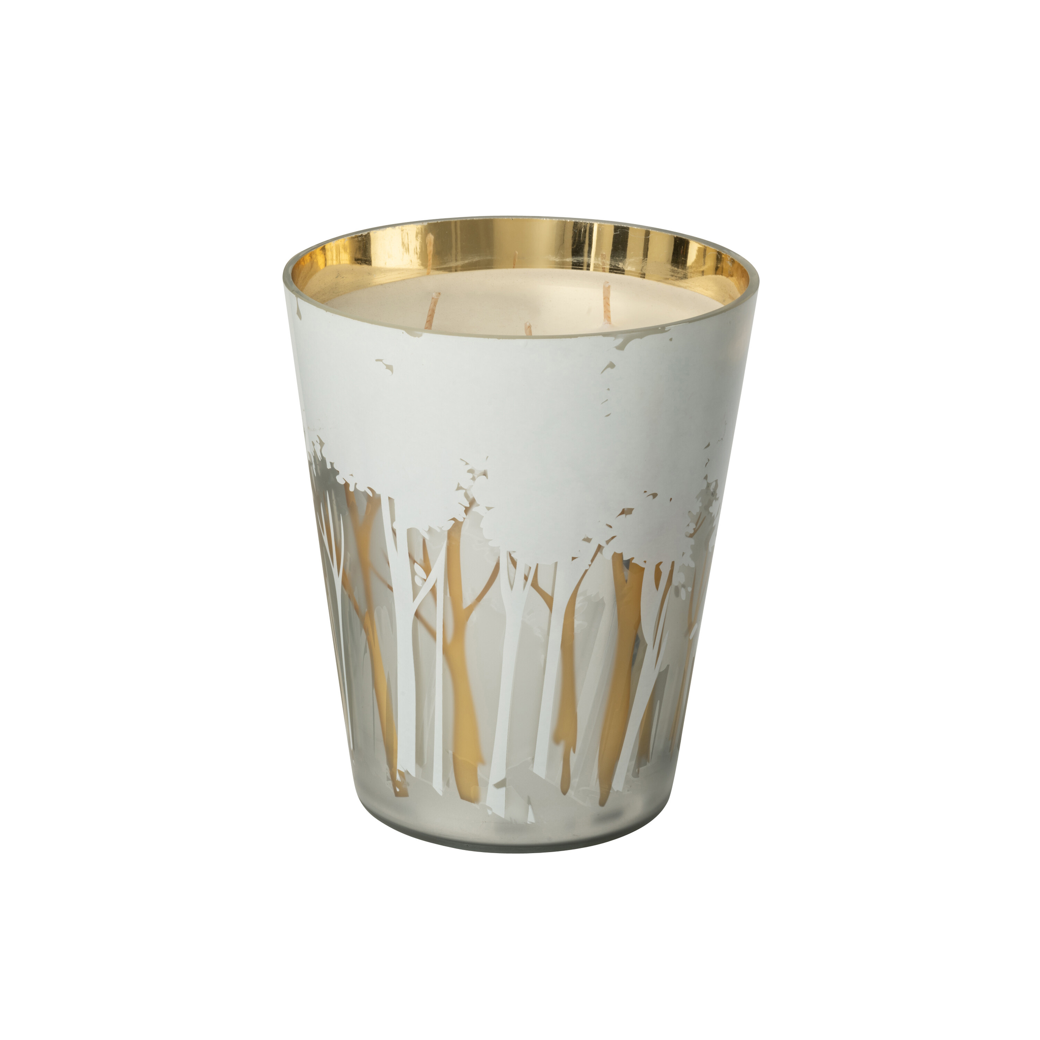 Bougie parfumée Noa Forest, blanc/or, grand format 20 cm