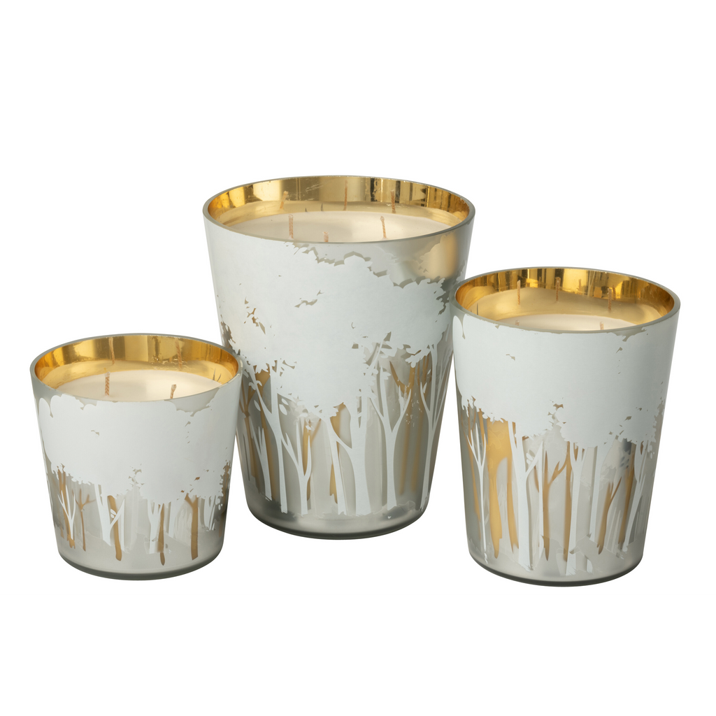 Bougie parfumée Noa Forest, blanc/or, grand format 20 cm