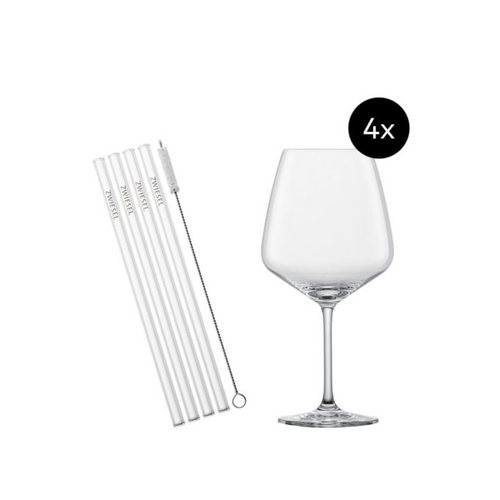 Zwiesel Kristallglas After Work Drinks Set: 4 Cocktailgläser mit Glasstrohhalmen und Reinigungsbürste