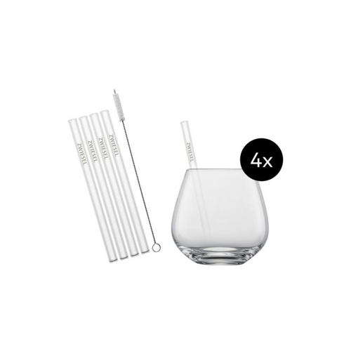 Zwiesel Kristallglas Afterwork Drinks Set: 4 Becher mit Glasstrohhalmen und Reinigungsbürste