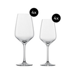 Zwiesel Kristallglas Tulip Gläser-Set 8-teilig: 4x Rotwein- und 4x Weißweingläser auf weißem Hintergrund