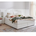 Fey Boxspring Bett 180cm weiß mit Stauraum und hohem Kopfteil - modernes Schlafzimmer Design