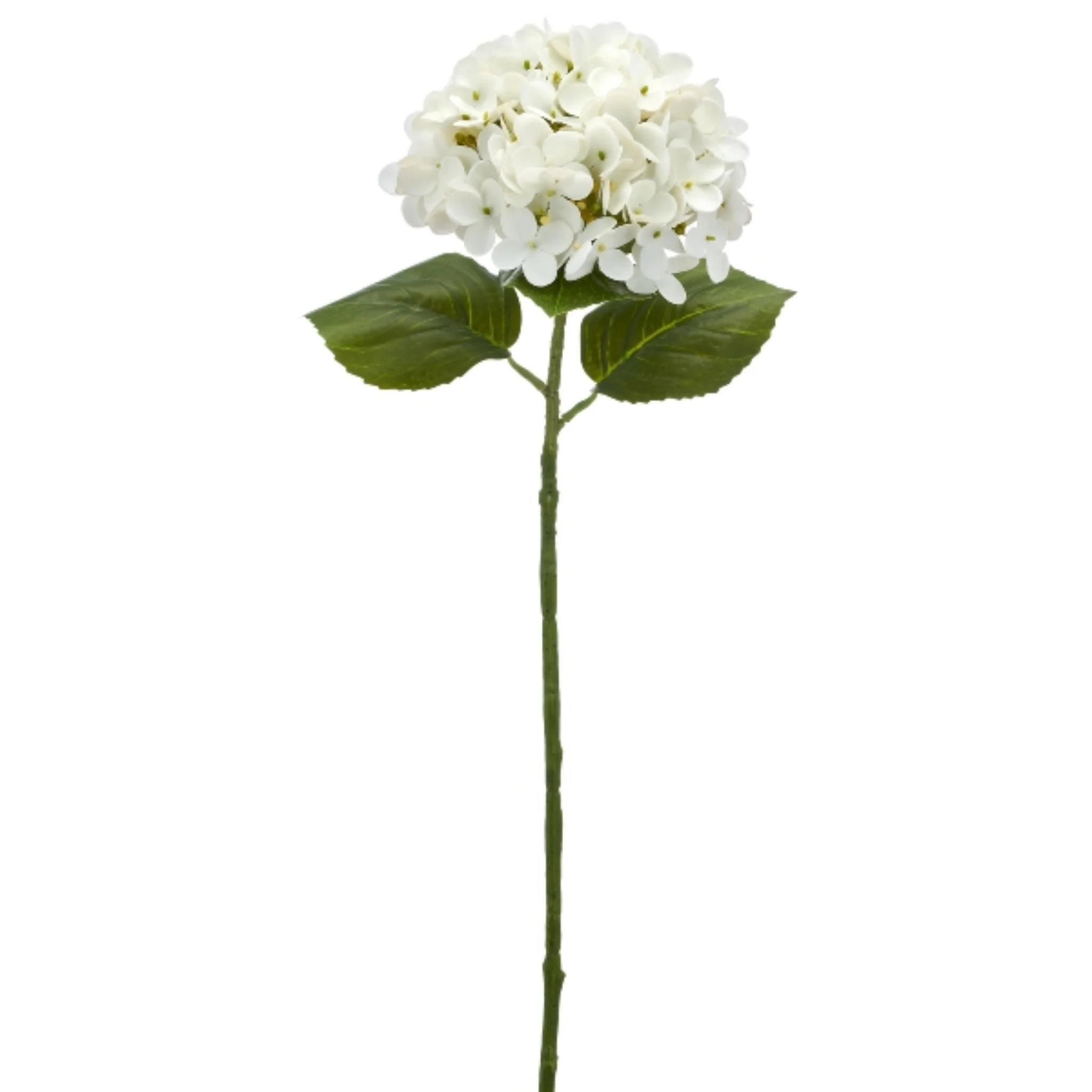 Weiße Hortensie 60cm Kunstblume mit grünem Stiel und Blättern für Deko