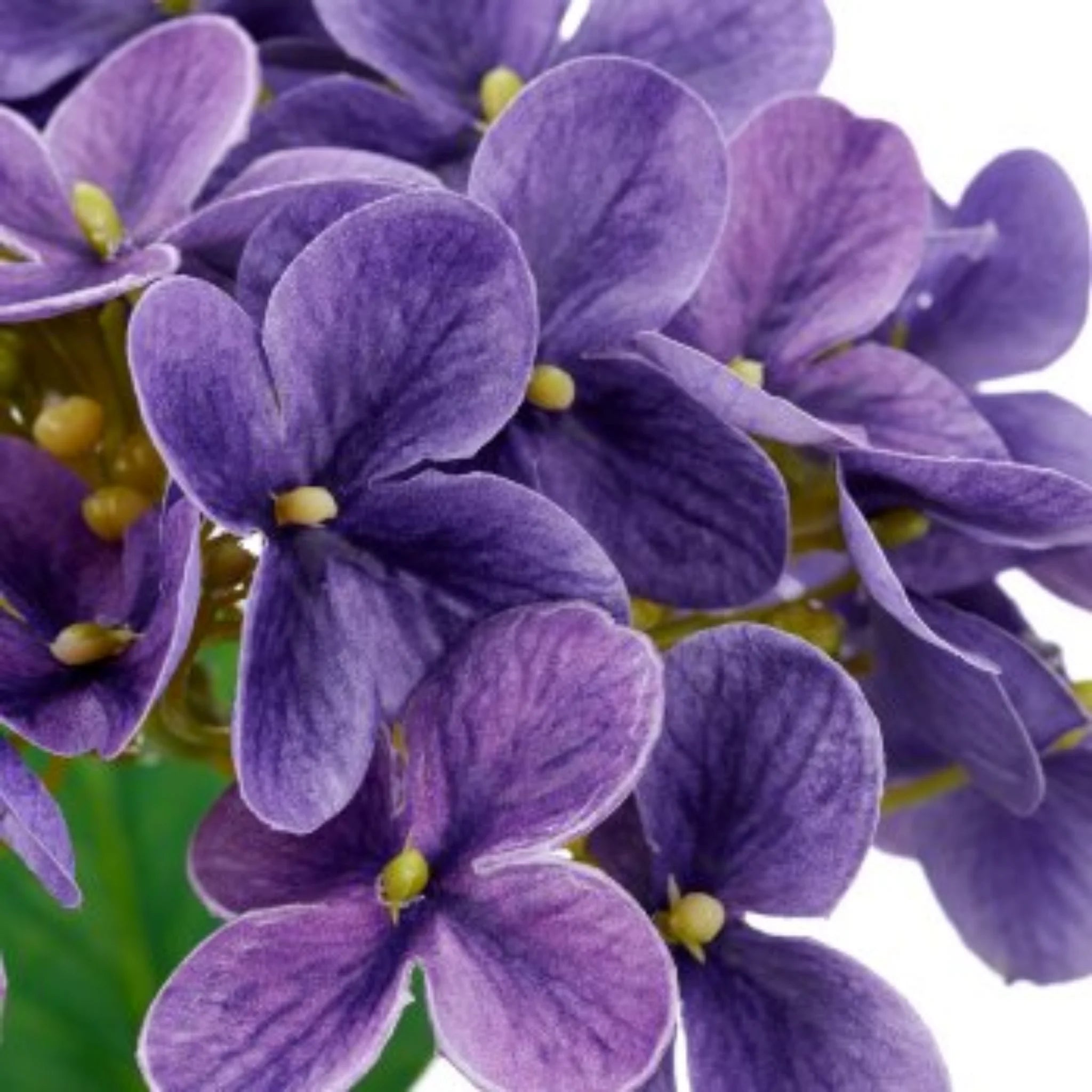 Gasper Kunstpflanze Hortensie 33cm - Künstliche lila Hortensienbüschel mit gelben Staubgefäßen