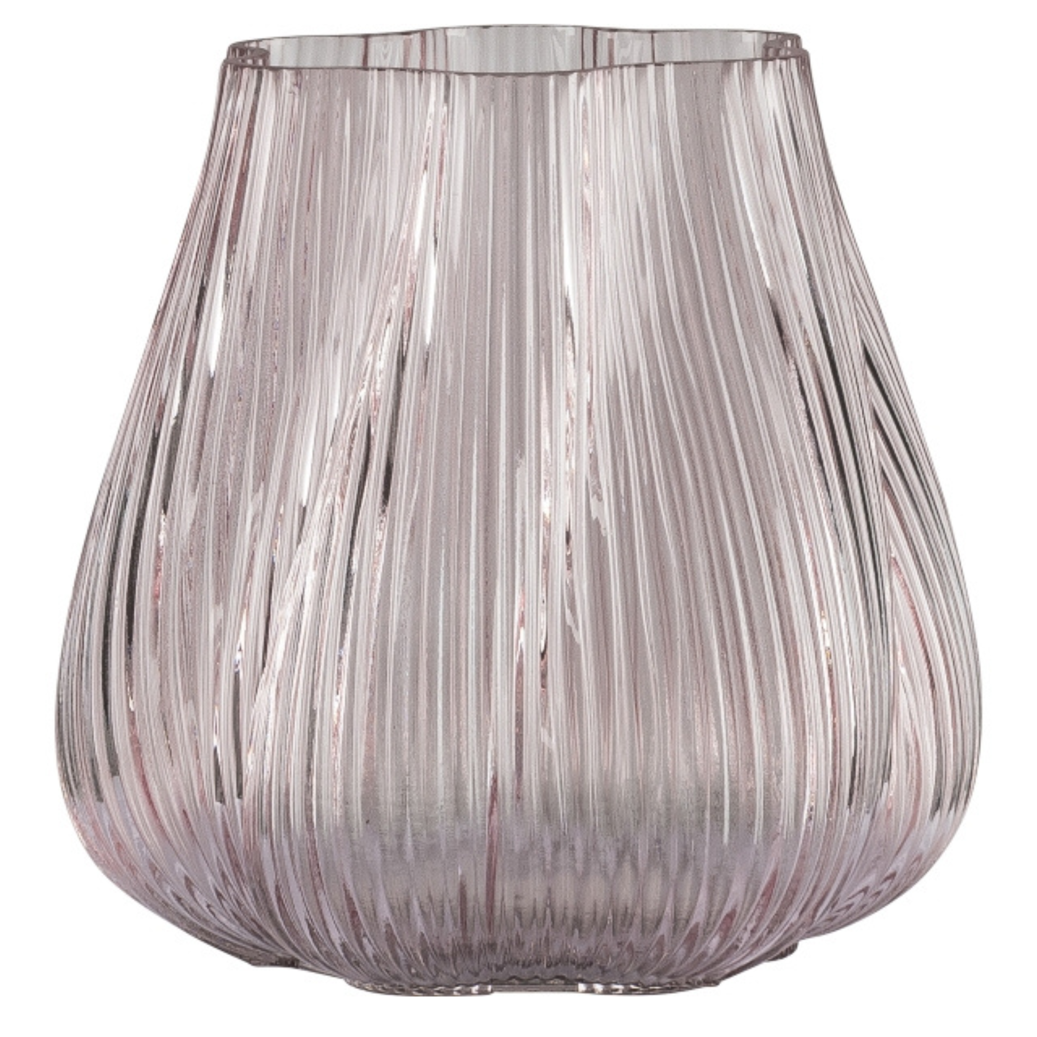 Glasvase Flora Rosa 21cm - Moderne Deko-Vase mit Rillenoptik für stilvolle Blumenarrangements