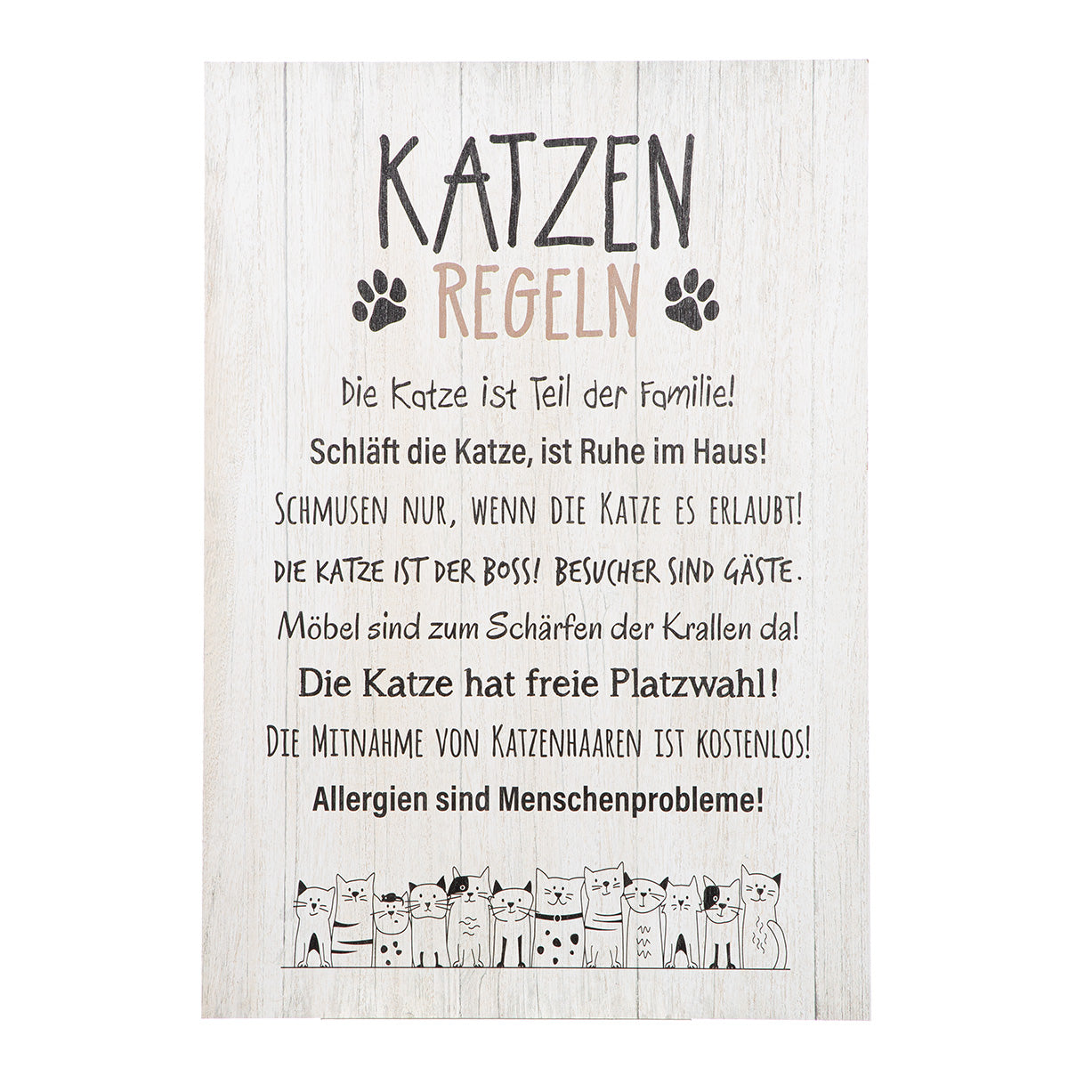 Katzen Regeln Schild aus Holz – lustige Sprüche für Katzenliebhaber und Katzenhaushalte