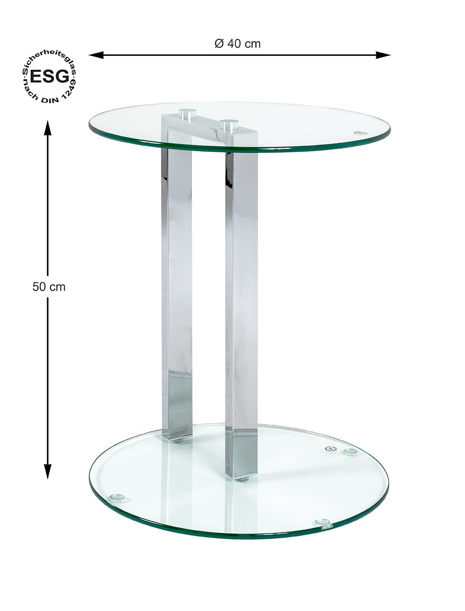 HAKU Möbel Beistelltisch aus Metall mit Glas in Silber 40 x 50 cm
