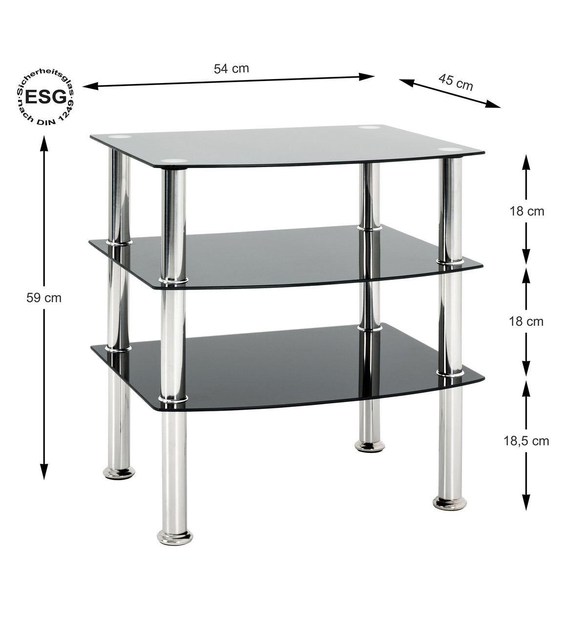 HAKU Möbel Beistelltisch aus Edelstahl mit Glas in Silber 54 x 45 x 59 cm