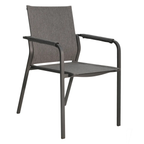 Moderner Gartenstuhl Denia mit schwarzem Aluminium-Gestell und grauem Textil-Bezug